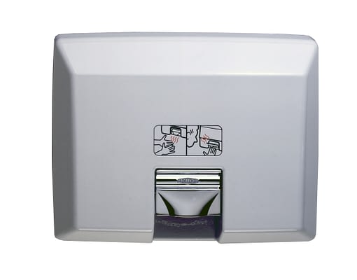 Cast-iron, white vitreous enamel finish square hand dryer