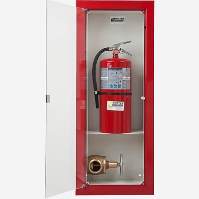 Red Fire Extinguisher Glass Cabinet