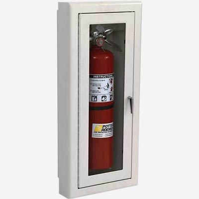 White Cabinet with Fire Extinguisher