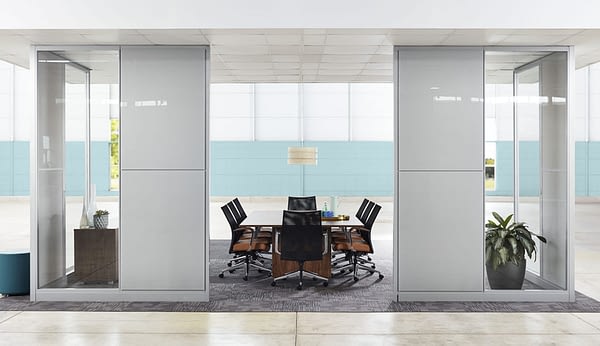 Image of conference room with architectural glass and solid walls
