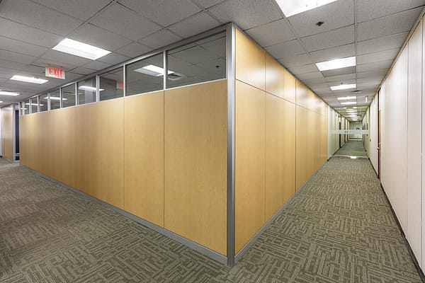 Image of partial glass and partial solid wood pattern architectural walls