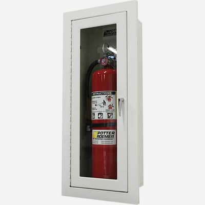 White Cabinet with Fire Extinguisher